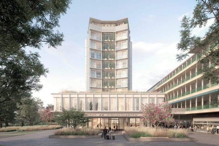 Soll 2027 unter der Autograph Collection wieder öffnen: Das Schlossgartenhotels in Stuttgart. © Steimle Architekten BDA / Visualisierung VIZE